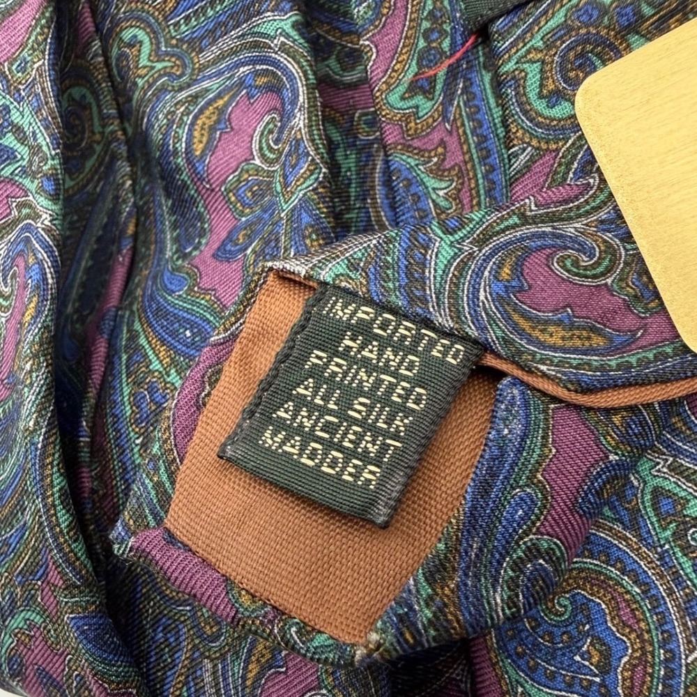 Bert Pulitzer Tie 3.5" Silk Ancient Madder Paisley Purple Teal Vintage Classic - Picture 7 of 8